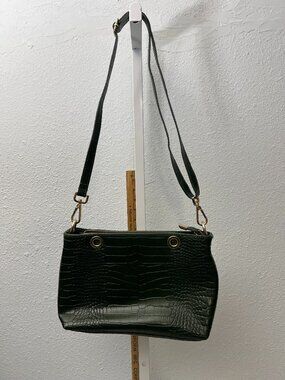 Genuine Italian Leather Dark Green Alligator Pattern Shoulder Bag